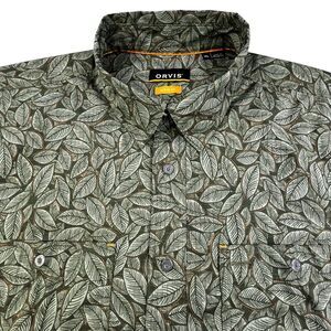 Orvis Active Fit Shirt Men’s XL Green Floral Leaf Hawaiian Performance Beach